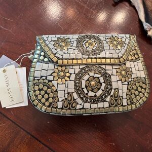 Antik Kraft Mosaic Clutch in gold and cream